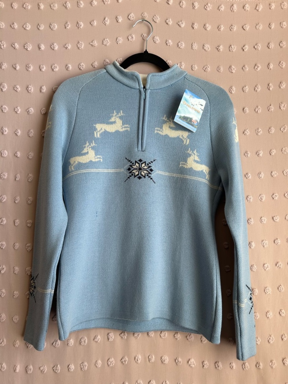 NWT‎ Norlender Women’s Fair Isle Merino Wool Quarter Zip Sweater Sz S Blue
